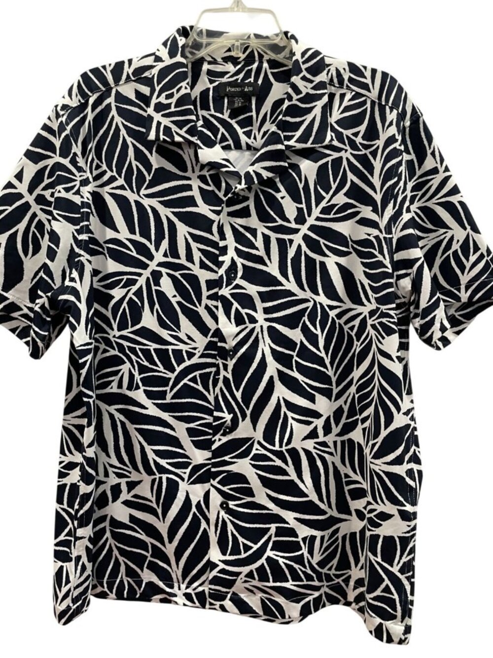 Porter+Ash Tropical Button Down Shirt XL Black White Hawaiian Resort Casualcore